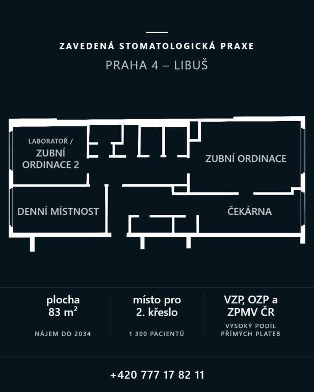 Prodej zubní praxe, Praha 4 - Libuš, místo pro druhé křeslo