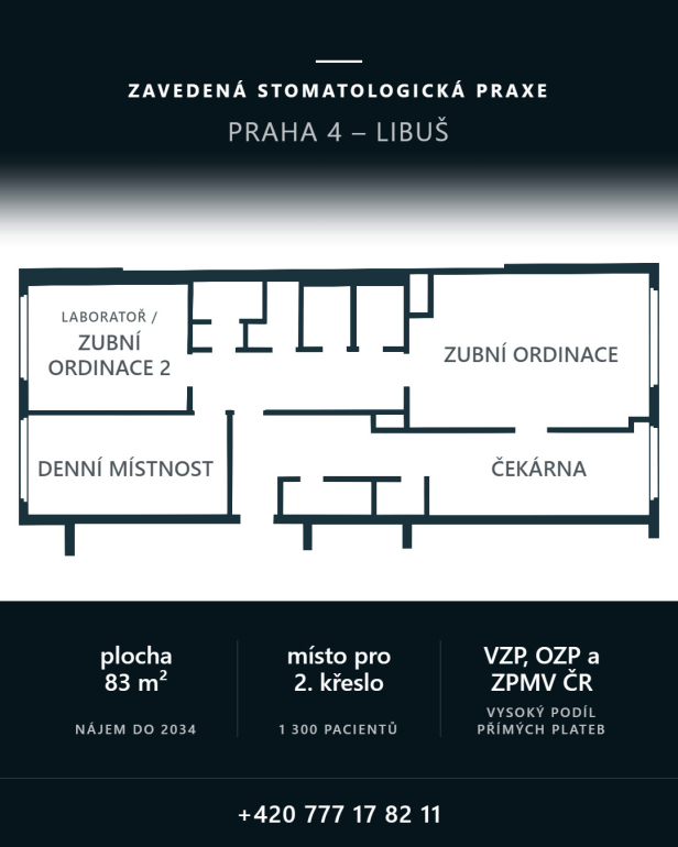 Prodej zubní praxe, Praha 4 - Libuš, místo pro druhé křeslo